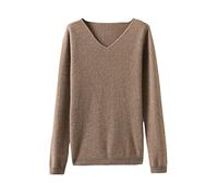 Kelsiop Pull en tricot 100 % laine cachemire pour femme - Col en V - Automne et hiver - Style décontracté, camel, L