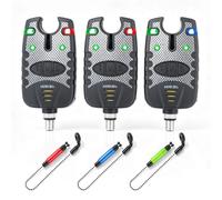 Keltorio Kit d'avertissement de touche de pêche et swinger LED - 3 couleurs LED - Alarme pour la pêche à la carpe - Avec poche zippée - Pour la pêche de nuit et l'équipement de pêche professionnel