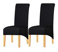 KELUINA Couvertures Solides de Chaise du Dossier XL de Tissu Solide à Dos élevé pour la Salle à Manger, Grands draps de Chaise de Spandex dinant pour l'hôtel Vivant de Restaurant (Noir,2 Pack)