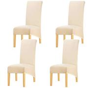 KELUINA Couvertures Solides de Chaise du Dossier XL de Tissu Solide à Dos élevé pour la Salle à Manger, Grands draps de Chaise de Spandex dinant pour l'hôtel Vivant de Restaurant (Crème,4 Pack)