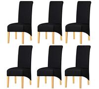 KELUINA Couvertures Solides de Chaise du Dossier XL de Tissu Solide à Dos élevé pour la Salle à Manger, Grands draps de Chaise de Spandex dinant pour l'hôtel Vivant de Restaurant (Noir,6 Pack)
