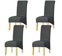 KELUINA Couvertures Solides de Chaise du Dossier XL de Tissu Solide à Dos élevé pour la Salle à Manger, Grands draps de Chaise de Spandex dinant pour l'hôtel Vivant de Restaurant (Gris foncé,4 Pack)
