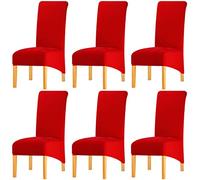 KELUINA Couvertures Solides de Chaise du Dossier XL de Tissu Solide à Dos élevé pour la Salle à Manger, Grands draps de Chaise de Spandex dinant pour l'hôtel Vivant de Restaurant (Rouge,6 Pack)