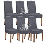 KELUINA Extensible Etanche Jacquard Salle à Manger Chaise Couvre Décor à La Maison, Housses De Chaise pour Salle à Manger Chaises Restaurant Hôtel Cérémonie(Gris,6 Pièces)