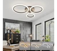 KeLuKes Lustre avec Télécommande, 59cm Luminaire Plafonnier LED Dimmable, Lampe de Plafond Salon 3 Anneaux Avec Fonction Mémoire, Plafonnier Intelligent pour Chambre Salle à Manger, Noir