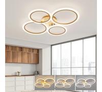 KeLuKes Lustre avec Télécommande, 74cm Luminaire Plafonnier LED Dimmable, Lampe de Plafond Salon 4 Anneaux Avec Fonction Mémoire, Plafonnier Intelligent pour Chambre Salle à Manger, Or