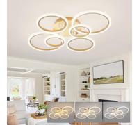KeLuKes Lustre avec Télécommande, 80cm Luminaire Plafonnier LED Dimmable, Lampe de Plafond Salon 6 Anneaux Avec Fonction Mémoire, Plafonnier Intelligent pour Chambre Salle à Manger, Or