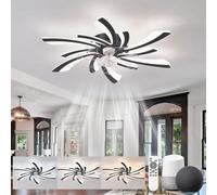 KeLuKes Plafonnier Ventilateur Silencieux Compatible Alexa et Go ogle Assistant, 78cm Lustre Ventilateur de Plafond Chambre, Dc, Fonction Mémoire Minuterie Réversible Ventilateur Gradable, Noir