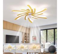 KeLuKes Plafonnier Ventilateur Silencieux Compatible Alexa et Google Assistant, 78cm Lustre Ventilateur de Plafond Chambre, Moteur Dc, Fonction Mémoire Minuterie Réversible Ventilateur Gradable, Or