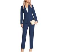Kelyaa Costume 2 pièces pour femme avec revers cranté et un bouton, coupe ajustée, pour le travail, le bureau, le travail, bleu marine, L