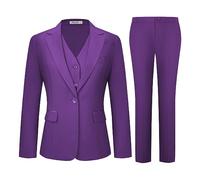 Kelyaa Costume 3 pièces pour Femme - Style décontracté - avec Un Bouton - Blazer - Veste - Pantalon, Violet Brillant, XX-Large