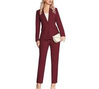 Kelyaa Tailleur Costume 2 pièces pour femme avec revers cranté et un bouton, coupe ajustée, pour le travail, le bureau, bordeaux, XX-Large