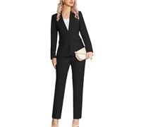 Kelyaa Women's 2 Piece Suit Notched Lapel One Button Slim Fit Business Office Work Tuxedo Blazer Pants Set Black