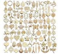 Kemayer 100 Pièces Breloques Oro Mixte Charms Pendentifs, Pendentifs Pour Creation Bijoux, Pendentif Vintage En Métal, Pendentifs Pour Abrication Creation De Bijoux Collier Bracelet Décoration