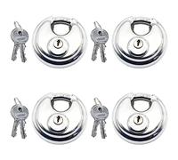 Kemcatui Lot de 4 cadenas à disque blindé avec clé identique, 70 mm de large, en acier inoxydable avec clé, serrure ronde robuste pour unité de rangement, remorque, abri de jardin et garage