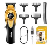 KEMEI 1677 Tondeuse à barbe professionnelle pour homme, tondeuse de barbier sans fil avec écran LED, tondeuse à cheveux DLC T-Blade 8000 tr/min, moteur turbo sans balais
