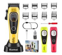 KEMEI 1920 Tondeuse à cheveux professionnelle pour homme, 4500 mAh, tondeuse de barbier pour coupe de cheveux, tondeuse à cheveux sans fil avec base de charge et 2 couvercles modulaires, lame DLC