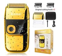 Kemei 2 en 1 rasoir électrique hommes rasoir électrique Rechargeable barbe rasoir flottant tondeuse à cheveux soins du visage barbe Machine à raser Gold