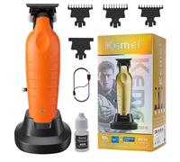 KEMEI 2099 Tondeuse professionnelle pour cheveux/barbe pour homme avec station de charge, tondeuse rechargeable sans fil pour barbier, orange