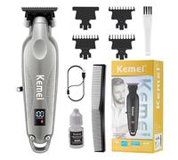 KEMEI 2293 Tondeuse professionnelle à cheveux/barbe pour homme avec lame en T, rechargeable sans fil, argenté