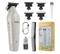 KEMEI 2299 Tondeuse à barbe et à cheveux professionnelle sans fil pour homme, sans fil, pour barbier, gris