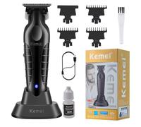 KEMEI 2299 Tondeuse à cheveux pour hommes avec station de charge, tondeuse professionnelle sans fil à lame en T pour les finitions et les contours, tondeuse de précision zéro espace (noir)