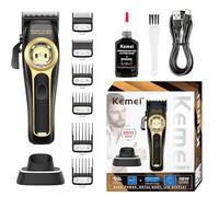 Kemei 2373 Tondeuse à Cheveux/Barbe Professionnelle Sans Fil - Moteur à Lévitation Magnétique 8800 tr/min - Kit de Coupe Réglable avec Base