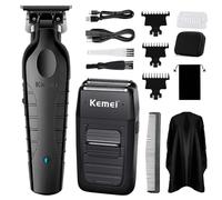 KEMEI Ensemble tondeuse à cheveux et rasoir professionnel sans fil pour homme, tondeuse à barbe électrique, rasoirs à double feuille, kit de coupe de cheveux, KM-2299, KM-1102
