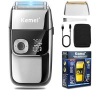 Kemei Rasoir électrique à grille pour homme, tondeuse à barbe rechargeable sans fil de précision, lavable, USB, affichage LED, rasoirs à grille en titane au lithium avec étui de voyage