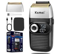 KEMEI Rasoir en papier d'aluminium pour barbier pour homme, rasoir électrique rechargeable avec tondeuse à barbe, rasoirs en papier d'aluminium lithium titane sans fil avec étui de voyage