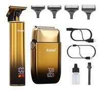 KEMEI T-Blade Tondeuse à Barbe pour Hommes et Rasoir Électrique à Foil, avec Écran LED, Kit de Coiffure Imperméable pour Barbiers/Usage Domestique, Cadeau pour Hommes