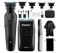 KEMEI Tondeuse à cheveux professionnelle et rasoirs en aluminium, tondeuse à cheveux sans fil pour homme, kit de rasoir, tondeuse à cheveux électrique à lame en T, tondeuse à cheveux zéro écart