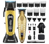 KEMEI Tondeuse à cheveux professionnelle et tondeuse sans fil pour homme, ensemble de tondeuse à cheveux et barbe, tondeuse de barbier rechargeable par USB, ensemble combiné de tondeuse à cheveux, KM