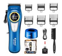KEMEI Tondeuse à cheveux professionnelle pour hommes, 4500 mAh, avec écran LED et base de chargement, sans fil, moteur sans balais 9000 tr/min, bleu