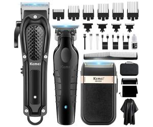KEMEI Tondeuse professionnelle pour hommes, Ensemble complet de tondeuse à barbe sans fil T-Blade, Kit complet d'électrique de coupe de cheveux avec 9 peignes de guidage