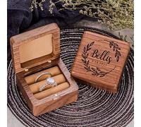 KEMEILA Boîte à bague en noyer avec support magnétique rétro en bois rustique vintage pour bagues de fiançailles, mariage, anniversaire, pour femme