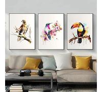 KEMEIQI Affiche aquarelle représentant des oiseaux debout sur des branches, chardonneret, colibri, corbeau, toucan, peinture sur toile, décoration murale pour la maison (70 x 100 x 3 cm, sans cadre)
