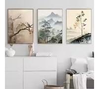 KEMEIQI Affiche d'art moderne minimaliste chinoise zen, paysage paisible, impression sur toile, décoration de salon, chambre à coucher (50 x 70 x 3 cm, sans cadre)