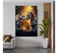 KEMEIQI Affiche de couple de léopards s'embrassant, peinture sur toile modulaire, décoration murale pour salon (20 x 30 cm)