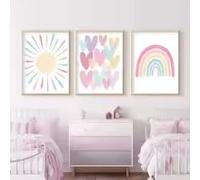 KEMEIQI Affiche de dessin animé en forme de cœur, peinture sur toile, art mural nordique, soleil, arc-en-ciel, décoration pour chambre de bébé (70 x 110 cm, sans cadre)