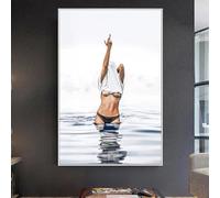 KEMEIQI Affiche de femme sexy en bikini pour salon, décoration de la maison, nordique, féministe, doigt d'honneur, peinture sur toile, art mural, 30 x 50 cm, sans cadre