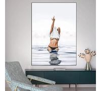 KEMEIQI Affiche de natation de fille sexy et impression de femmes en érection, doigt du milieu, peinture sur toile, tableau d'art mural, décoration de salon, de la maison, 60x90 cm, sans cadre