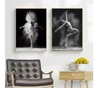 KEMEIQI Affiche et impression en noir et blanc d'une danseuse de ballet, peinture sur toile moderne, tableau décoratif pour salon (30 * 50X2CM/cadre)