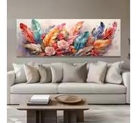 KEMEIQI Affiche et impressions abstraites à l'aquarelle représentant des plumes, peinture sur toile moderne, art mural pour la décoration du salon (70 x 140 cm/sans cadre)