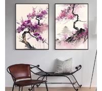 KEMEIQI Affiche et tableau de paysage japonais classique de fleurs de cerisier, art mural vintage Sakura, impression sur toile, décor, 60 x 90 cm, sans cadre