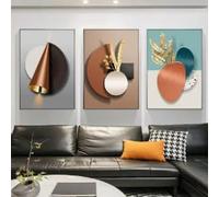 KEMEIQI Affiche géométrique sur toile noire et cuivrée, style moderne feuille d'or, impression d'art mural, tableau nordique pour la décoration du salon ou du bureau (40 x 60 cm x 3 / sans cadre)