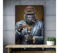 KEMEIQI Affiche moderne d'un gorille en costume jaune, impression sur toile, peinture abstraite, décoration murale gorille (50 x 70 cm)