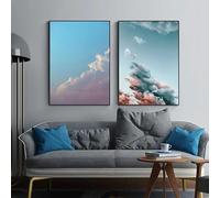 KEMEIQI Affiche murale HD avec paysage moderne et nuages bleus, décoration d'intérieur, peinture sur toile (70 x 100 x 2 cm, cadre)