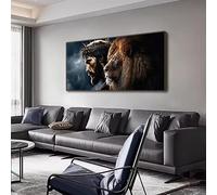 KEMEIQI Affiche murale représentant Dieu, Jésus-Christ et un lion, impression sur toile abstraite, image d'animal pour une décoration de chambre moderne (40x60cm)