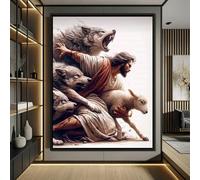 KEMEIQI Affiche religieuse sainte : Dieu, Jésus et le Saint-Esprit, Sacré-Cœur, Jésus le Berger, peinture sur toile, décoration de chambre (20 x 40 cm, sans cadre)